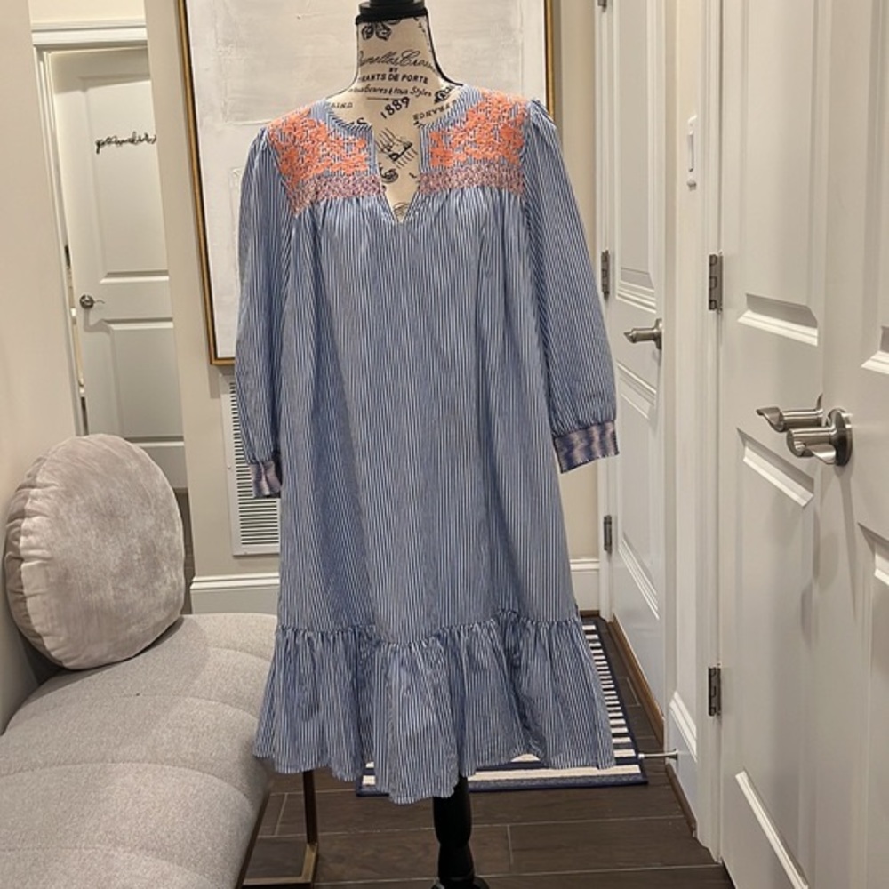 J.crew Embroidery popover dress with ruffle hem